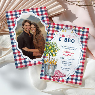 Invitation Rouge Blanc et BBQ Séance Photo Mariage Fête de Fi