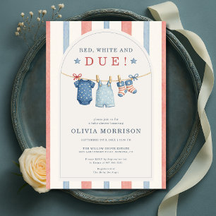 Invitation Rouge Blanc et Bébé à la Lessive Baby Shower