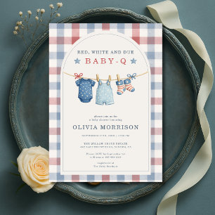 Invitation Rouge Blanc Et Bébé À Venir Baby-Q Gingham Baby Sh