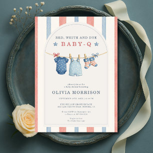 Invitation Rouge Blanc et Bébé à Venir Baby-Q Linge de Bébé S