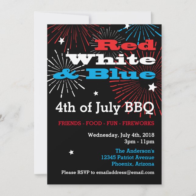 Invitation Rouge blanc et bleu 4 juillet (Devant)
