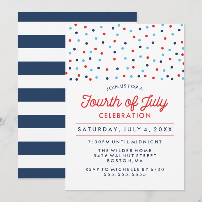 Invitation Rouge blanc et bleu | Fête du 4 juillet (Devant / Derrière)