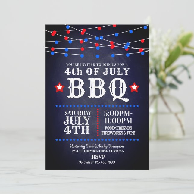 Invitation Rouge, Blanc et Bleu Feu 4 juillet (Debout devant)