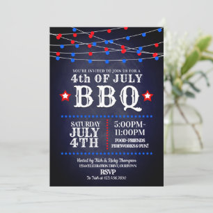 Invitation Rouge, Blanc et Bleu Feu 4 juillet