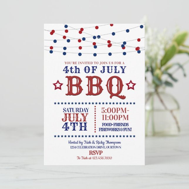 Invitation Rouge, Blanc et Bleu Feu 4 juillet (Debout devant)