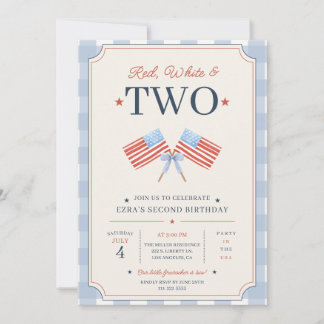 Invitation Rouge Blanc et DEUX Anniversaire Patriotique 2ème 