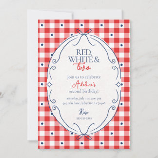 Invitation Rouge Blanc et Deux Deuxième Fête d'Anniversaire
