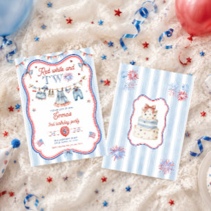 Invitation Rouge Blanc et Deux Fête d'anniversaire 2rd 4 juil