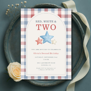 Invitation Rouge Blanc et Deux Gingham 2e Anniversaire