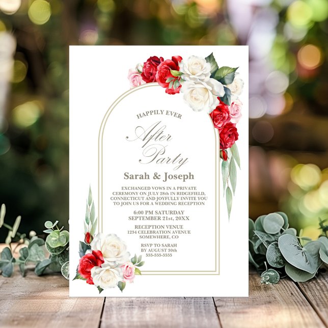 Invitation Rouge Blanc Floral Arc Mariage après la fête (Créateur téléchargé)