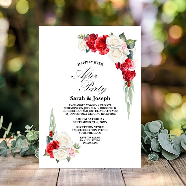 Invitation Rouge Blanc Floral Mariage après la fête (Créateur téléchargé)