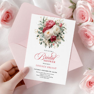 Invitation Rouge Blanc Or Douche Bohemienne Raffinée
