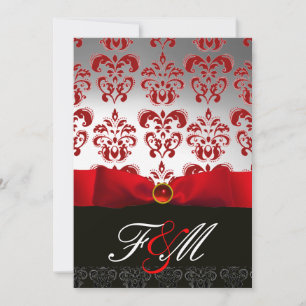 Invitation ROUGE BLANC RIBBON & BLACK DAMASK MONOGRAM Ruby