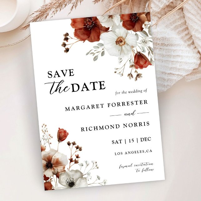 Invitation Rouge & Blanc Rustique Aquarelle Floral Enregistre (Créateur téléchargé)