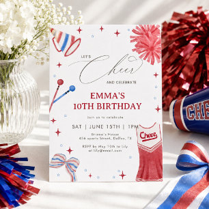Invitation Rouge Bleu Cheerleading Anniversaire Coquette Fill