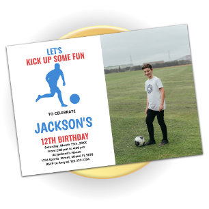 Invitation Rouge Bleu Coureur Football Anniversaire Avec Phot