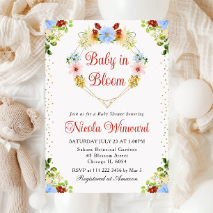 Invitation Rouge Bleu Jaune Fleurs Coeur Baby shower de couro