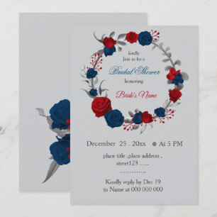 Invitation rouge & bleu marine fleurs wreath douche nuptiale