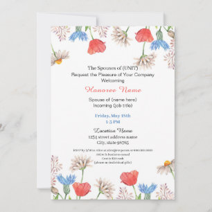Invitation Rouge Bleu Militaire Épouse Florale Bienvenue
