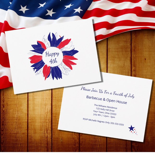 Invitation Rouge Bleu Patriotique Floral 4 Juillet BBQ (Créateur téléchargé)