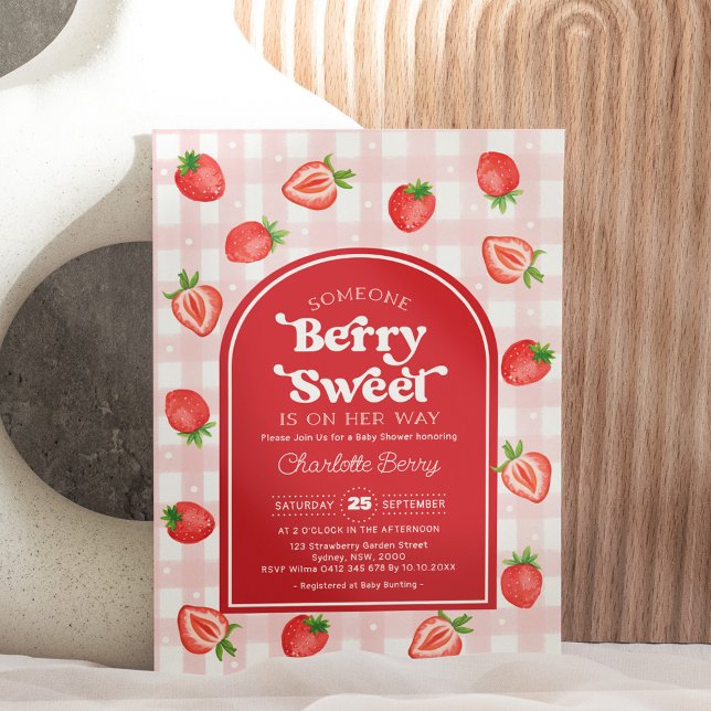 Invitation Rouge Boho fraise Berry Sweet Baby Girl Douche (Créateur téléchargé)