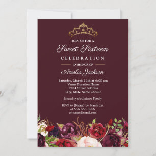 Invitation Rouge Bourgogne Florale Marsala Douce 1