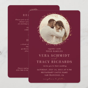 Invitation Rouge Bourgogne Or Tout en un Photo Mariage Rsvp