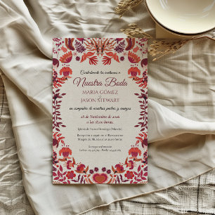 Invitation Rouge Bourgogne Rose Floral Botanique Mariage Espa