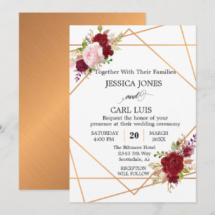 Invitation Rouge Bourgogne Rose Moderne aux Motifs Floraux Gé