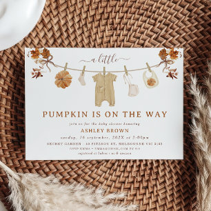 Invitation Rouge Brown en tissu beige baby shower d'automne