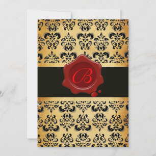 Invitation ROUGE BRUN ET NOIR DAMAS , CIRE Sceau MONOGRAMME