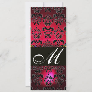 Invitation ROUGE BURGUNDY BLACK DAMASK MONOGRAM rubis blanc