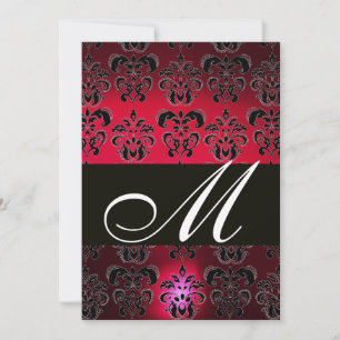 Invitation ROUGE BURGUNDY BLACK DAMASK MONOGRAM rubis blanc