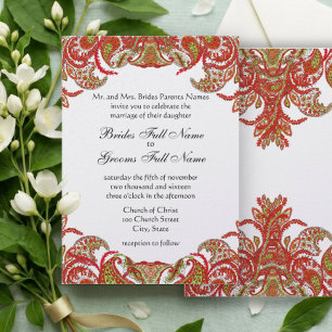 Invitation Rouge, chaux et orange Vintage Paisley Mariage dam
