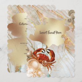 Invitation Rouge crabe marbre or liquide élégant parti chic