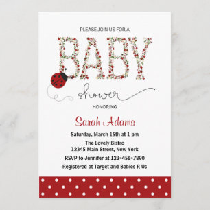 Invitation rouge de baby shower de coccinelle