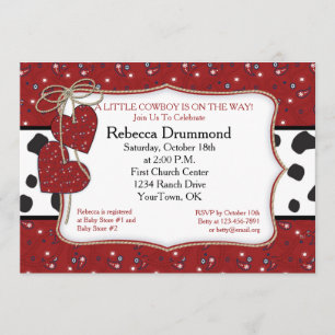 Invitation rouge de baby shower de cowboy de