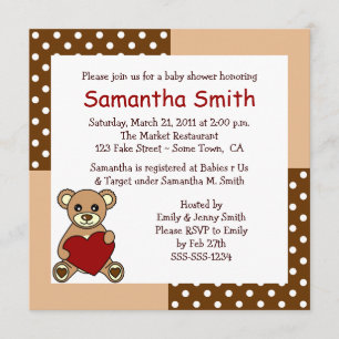 Invitation Rouge de brun d'invitation de baby shower d'ours