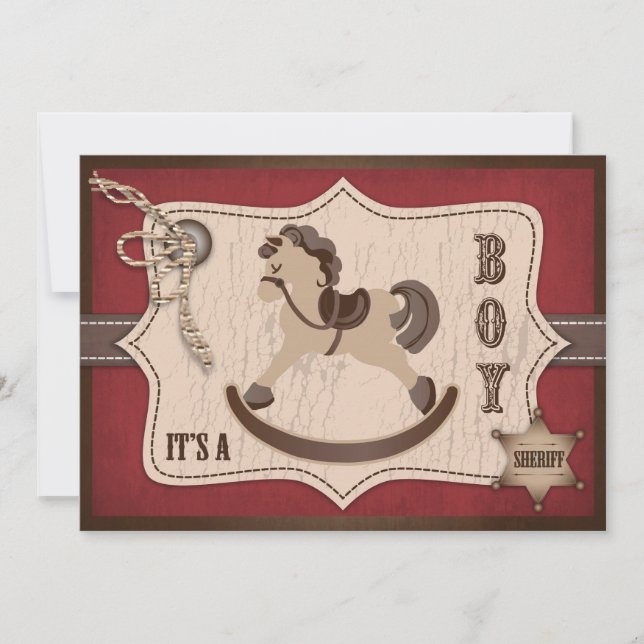 Invitation Rouge de grange de baby shower de cowboy de cheval (Devant)