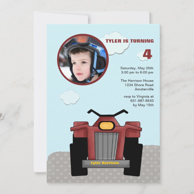 Invitation rouge de photo de quadruple (Devant)