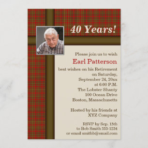 Invitation rouge de retraite de plaid, de brun et