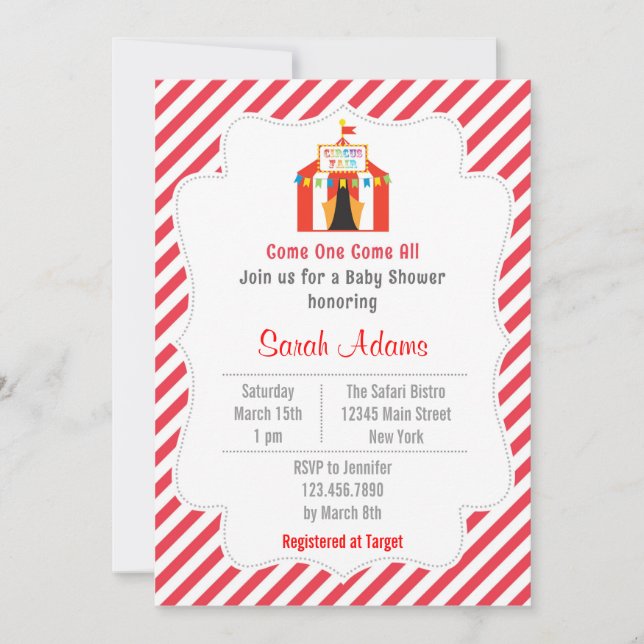 Invitation Rouge d'invitation de baby shower de tente de (Devant)