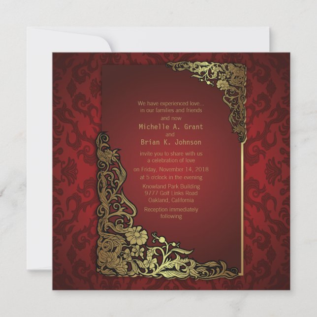 " invitation rouge d'or de luxe de mariage de la (Devant)