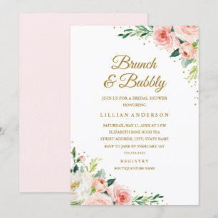 Invitation Rouge Doré Floral, Brunch Et Bulles Enterrement De