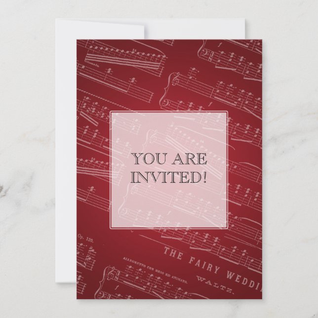 Invitation Rouge élégant de musique de feuille de Fête de la (Devant)