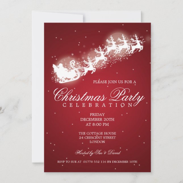 Invitation Rouge élégant d'étincelle de Père Noël de partie (Devant)