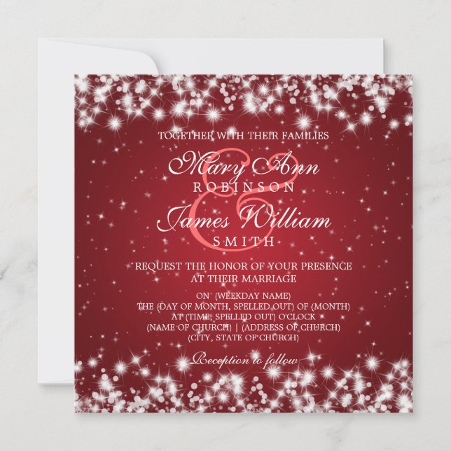Invitation Rouge élégant d'étincelle d'hiver de mariage (Devant)