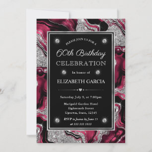 Invitation Rouge élégant et argent paillettes Agate 60e anniv