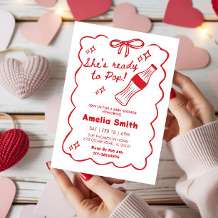 Invitation rouge Elle est prête à éclater Soda Baby shower