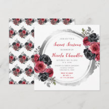 Rouge et argent Élégantes fleurs Sweet Sixteen